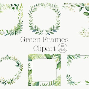 Watercolor Green Plant Frames | 10 PNG | Wedding Frame Greenery Digital Frames Botanical Clipart Watercolor Clipart Foliage Clipart