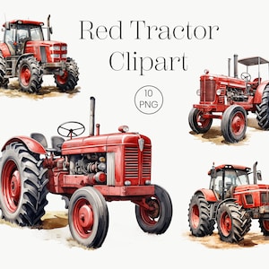 Rode trekker Clipart | 10 transparante PNG van hoge kwaliteit | Boerderij trekker clipart trekker clip art boerderij aquarel digitale kunst