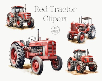 Red Tractor Clipart | 10 High Quality Transparent PNG | Farm Tractor Clipart Tractor Clip Art Farm Watercolor Digital Art