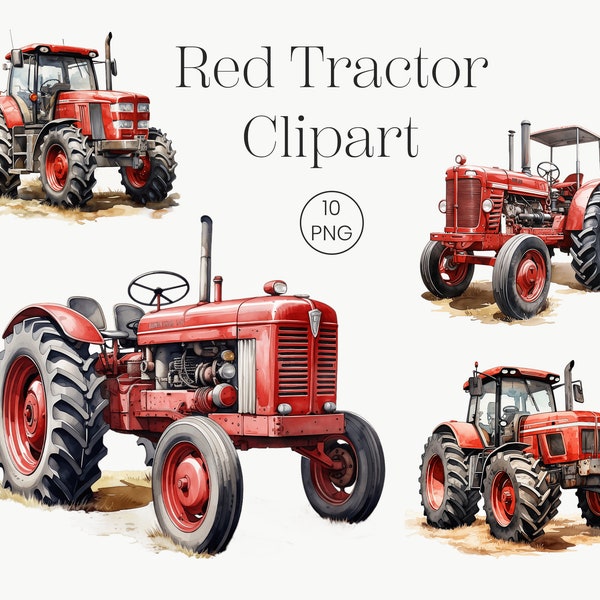 Red Tractor Clipart | 10 High Quality Transparent PNG | Farm Tractor Clipart Tractor Clip Art Farm Watercolor Digital Art