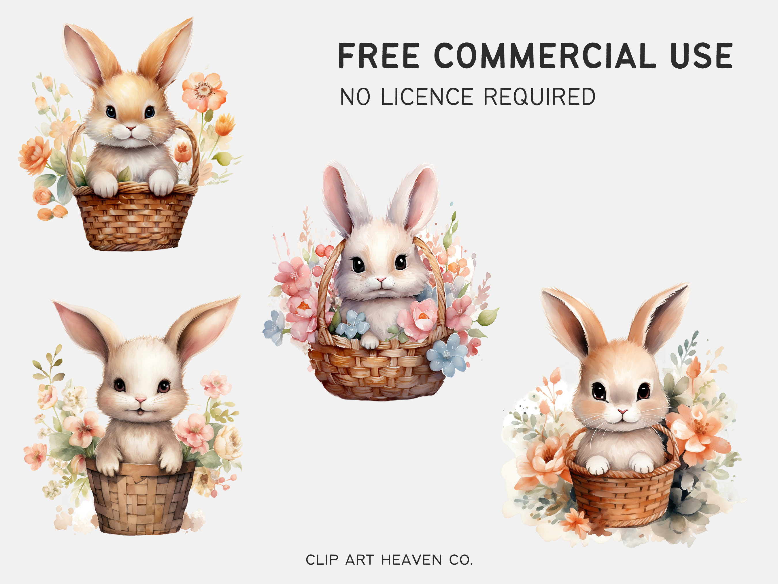 Watercolor Easter Bunny Clipart, 10 PNG Easter Clipart Spring Clipart ...