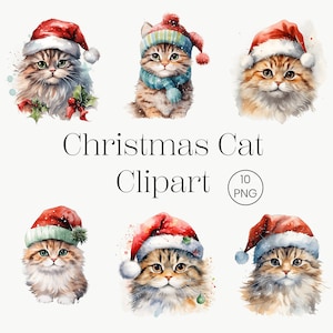 Christmas Cat Clipart | Christmas Clipart, Watercolor Christmas Cat PNG, Christmas Decoration Holiday Cat, Cat Scrapbook, Christmas Bundle