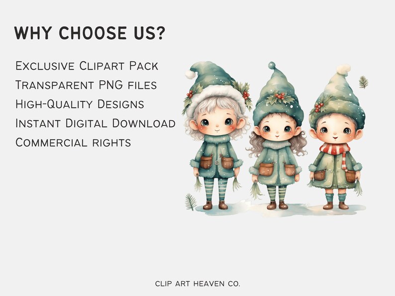 Watercolor Christmas Elves Clipart: 10 PNG Festive Illustrations ...