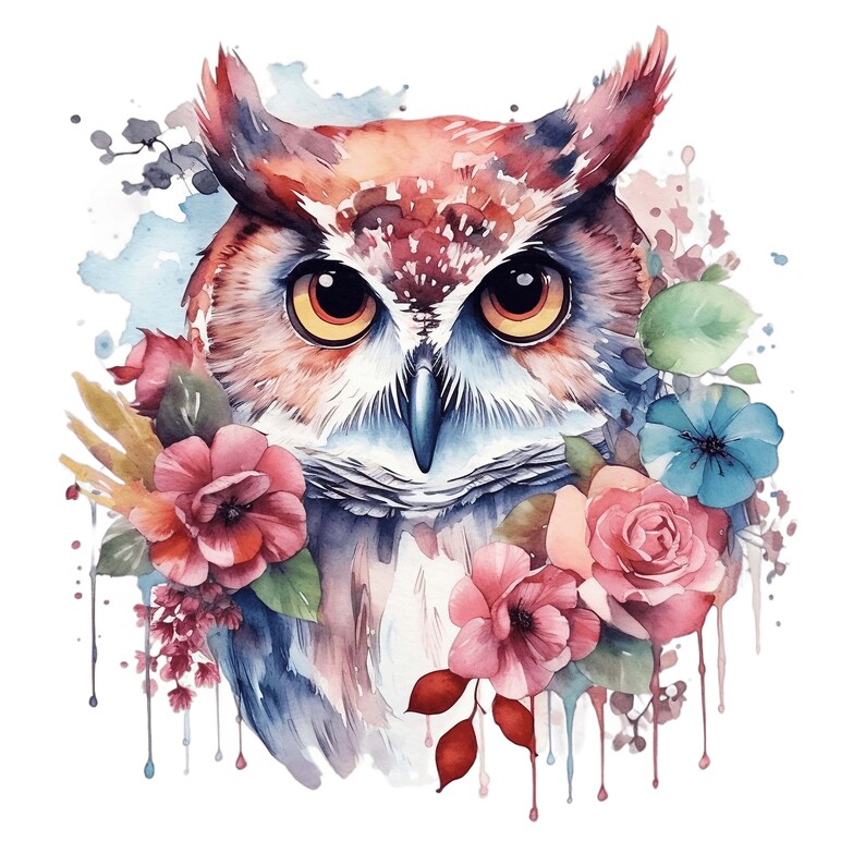 Washed Owl Watercolor Owl Clipart | Floral Bird Illustration (digital Download) - Etsy