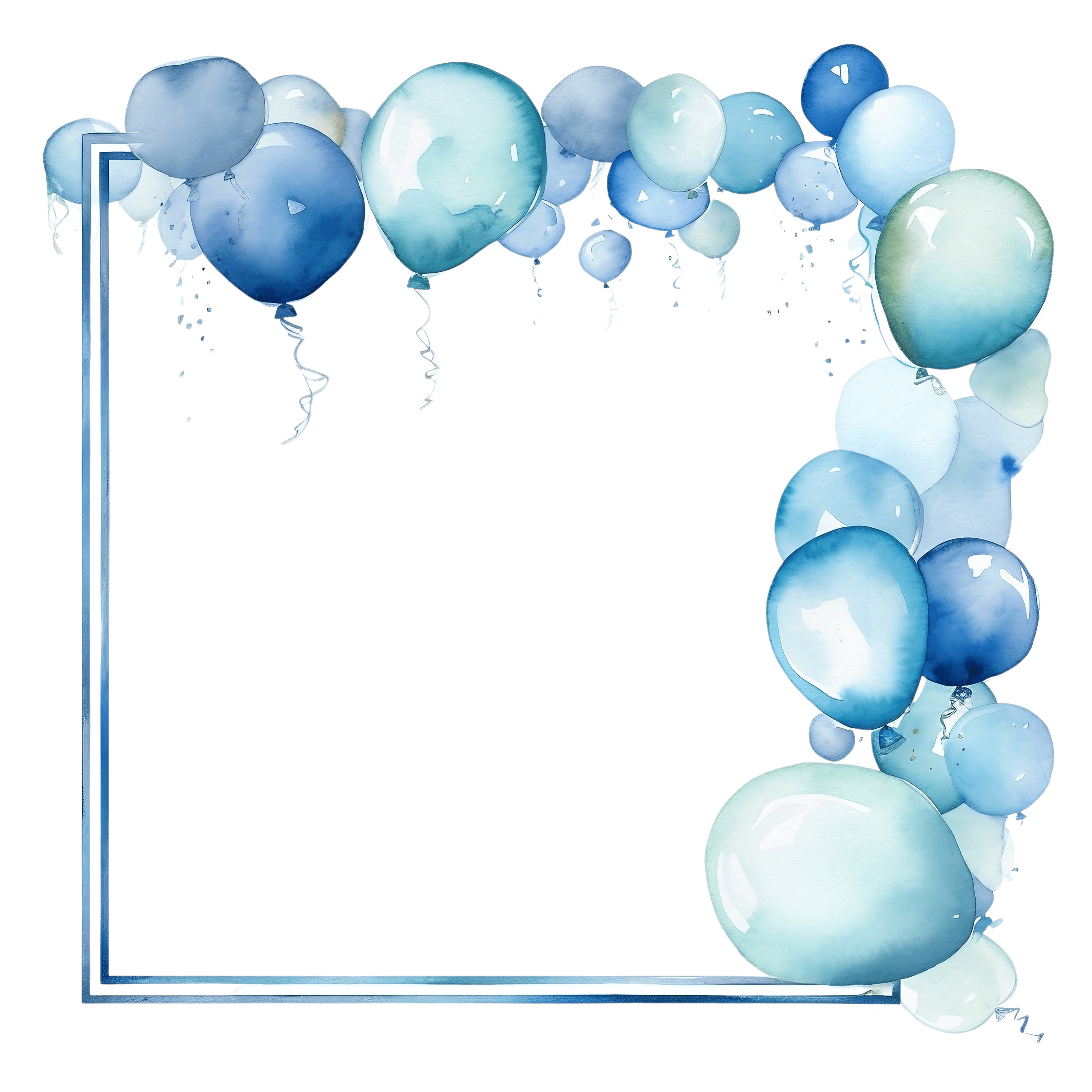 Watercolor Blue Balloons Birthday Frame Clipart: JPG Bundle (digital ...