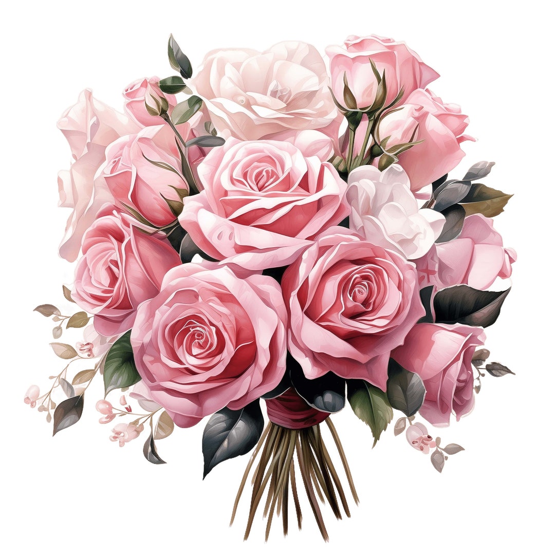 Pink Roses Clipart, 10 JPG Roses Bouquet, Valentine's Day Pink Bouquet ...