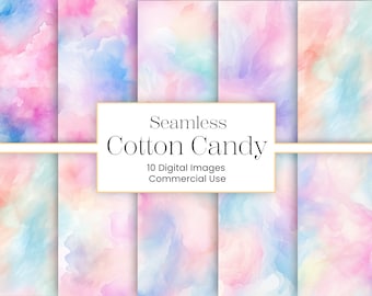 Cotton Candy Sky | 10 PNG | Watercolor Digital Paper Seamless Rainbow Watercolor Background Pastel Textures Commercial Use