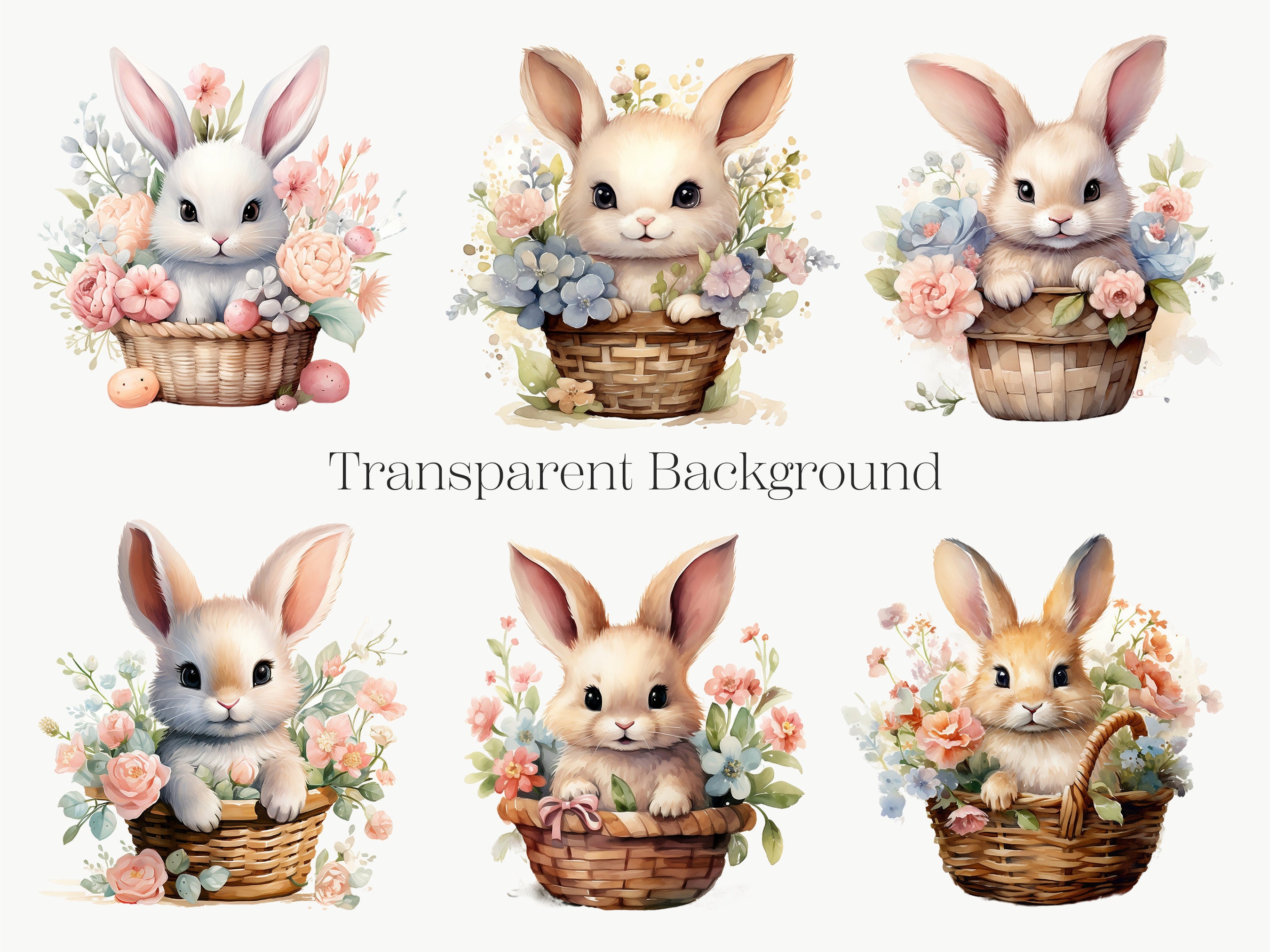 Watercolor Easter Bunny Clipart, 10 PNG Easter Clipart Spring Clipart ...
