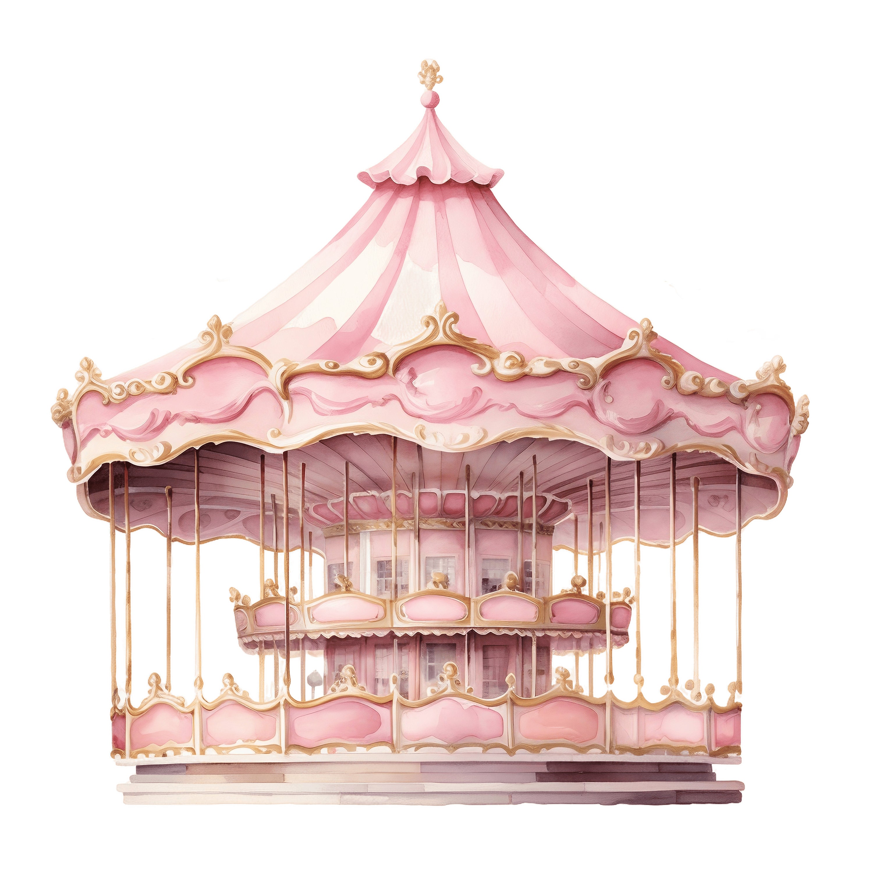 ピンクのメリーゴーランドの水彩画のクリップアート | 10 JPG