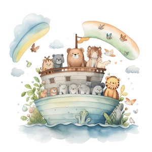 Watercolor Noah's Ark Watercolor Clipart, 10 JPG Noah's Ark Clipart, Christian Clipart Bundle, Religious Clipart Bible JPG Commercial Use