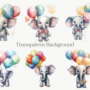 Baby Elephant Balloons Clipart | 10 PNG | Watercolor Birthday Clipart ...