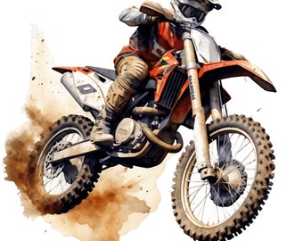 Watercolor Dirt Bike Clipart: Motocross Motorcycle Art (Digital Download)