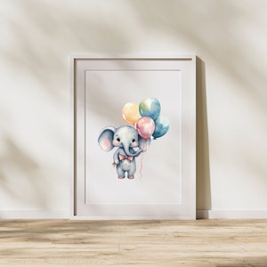 Baby Elephant Balloons Clipart | 10 PNG | Watercolor Birthday Clipart ...