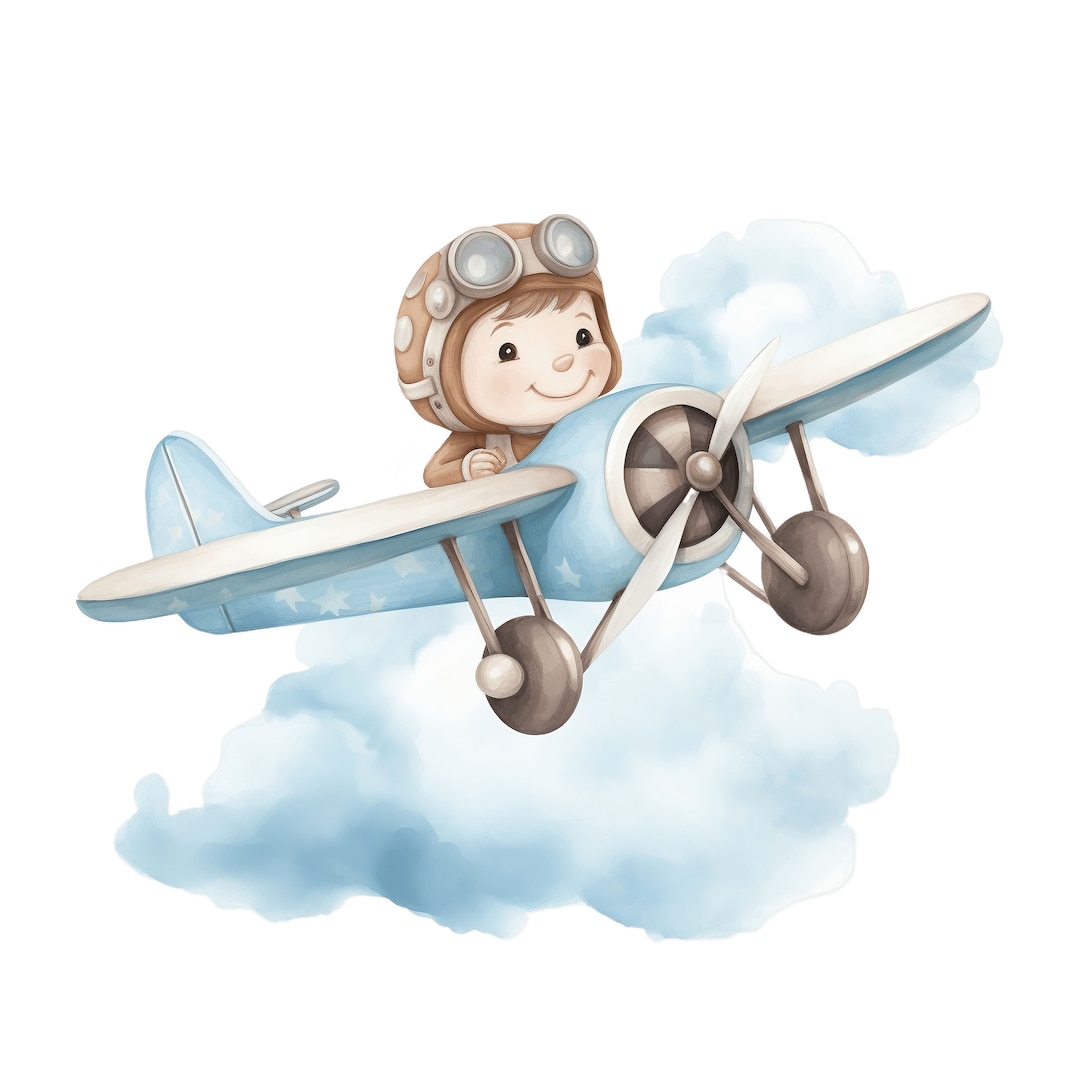 Clipart de avión en acuarela: Arte infantil para bebé niño (JPG imprimible)  - Etsy México, image size:1080x1080