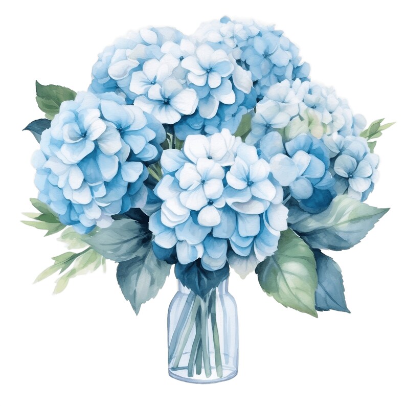Blue Hydrangea Floral Watercolor Clipart 10 High Quality JPG - Etsy