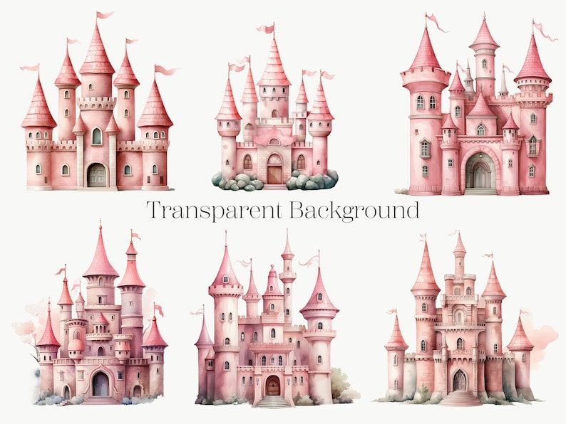 Princess Castle Clipart | 10 Transparent PNG | Magic Kingdom Watercolor ...