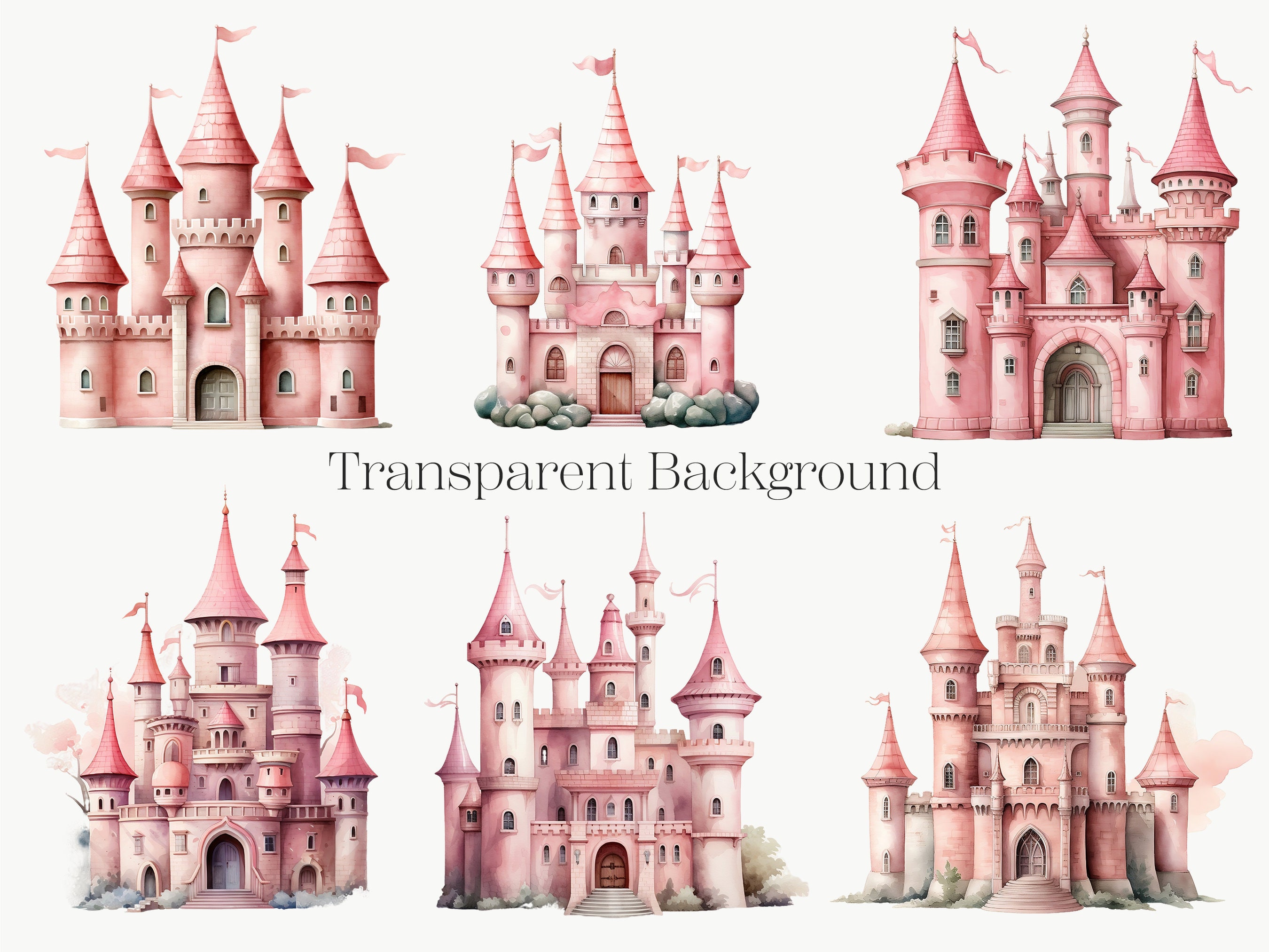 Princess Castle Clipart | 10 Transparent PNG | Magic Kingdom Watercolor ...