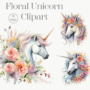 Unicorn Watercolor Clipart, Set Of 10 Transparent PNG, Unicorn Сlip Art, Cute Unicorn, Colorful Unicorn Png, Unicorn Clip Art, Watercolor