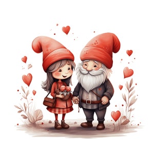 Valentines Gnome Couple Clipart 10 JPG Valentines clipart Bundle Valentines JPG Graphics, Gnome Sublimation, Commercial Use Digital Download
