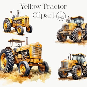 Amarillo Tractor Clipart / 10 PNG transparente de alta calidad / Farm Tractor Clipart Tractor Clip Art Granja Acuarela Arte Digital Granja Artesanía
