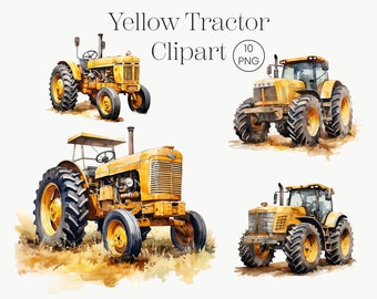 Yellow Tractor Clipart | 10 High Quality Transparent PNG | Farm Tractor Clipart Tractor Clip Art Farm Watercolor Digital Art Farm Craft