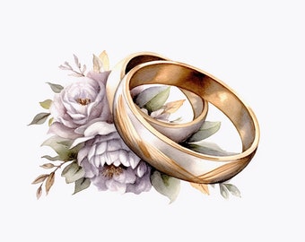 Wedding Rings Floral Watercolor Wedding Pastel Clipart 10