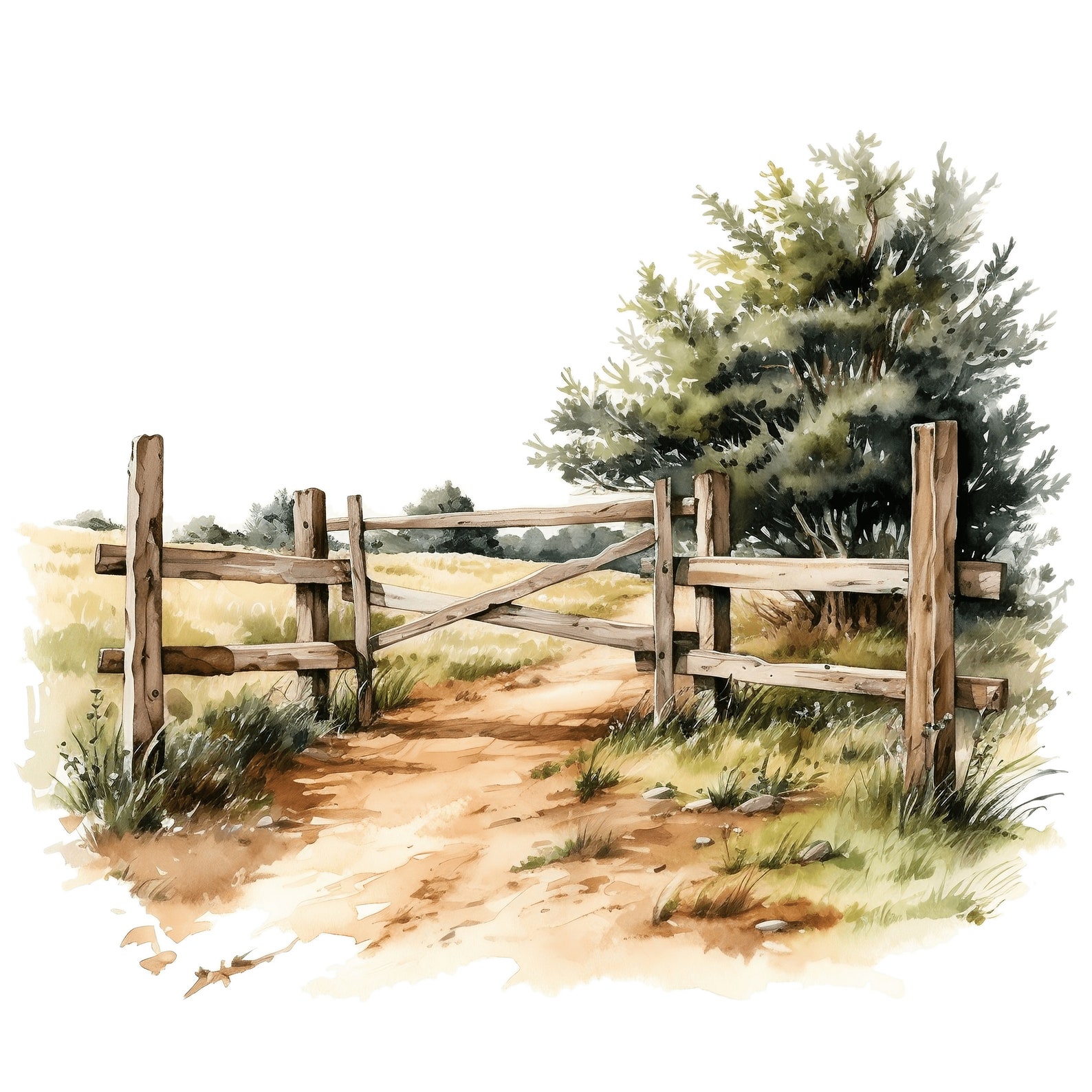 Watercolor Farm Fences Clipart | 10 JPG | Farmhouse Clipart | Rustic ...
