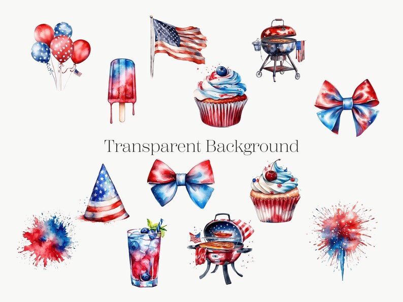 Watercolor 4th of July Clipart | USA Patriotic PNG Bundle (29 Files) - Etsy