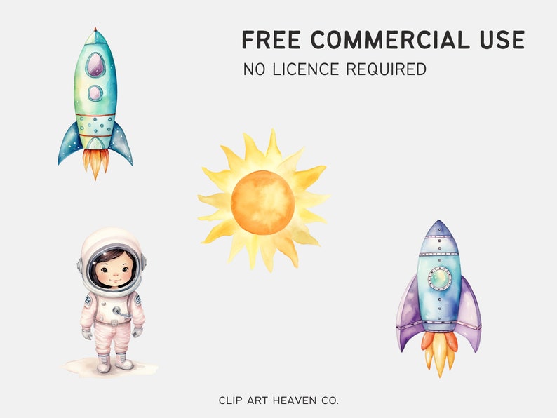 Watercolor Space Clipart Bundle 10 PNG Rocket Clipart, Astronaut ...