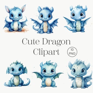 Cute Baby Dragon Clipart | 10 PNG | Watercolor Fantasy Dragon Clipart Bundle Fairy Tale Clipart Cute Graphic Set Nursery