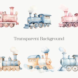 Train Clipart | 10 PNG | Train Watercolor Clipart Train clipart Watercolor Boho Train Nursery Decor, Baby Boy, Its a boy Baby Shower Nursery image 2