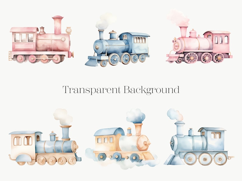Train Clipart | 10 PNG | Train Watercolor Clipart Train clipart Watercolor Boho Train Nursery Decor, Baby Boy, Its a boy Baby Shower Nursery image 2