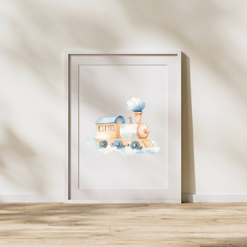 Train Clipart | 10 PNG | Train Watercolor Clipart Train clipart Watercolor Boho Train Nursery Decor, Baby Boy, Its a boy Baby Shower Nursery image 5