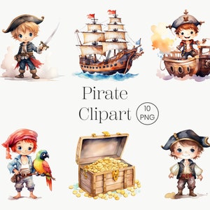 Cartoon Pirates Clipart 10 PNG Cute Pirate Boy Print, Pirate ship, Printable Watercolor clipart Digital download, Papercraft, Commercial Use