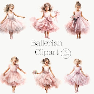 Kleines Mädchen Ballerina Clipart 10 PNG niedliche rosa Ballett-Tänzerin druckbare Aquarell Clipart hohe Qualität PNG digitaler Download Papierhandwerk