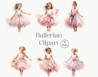 Little Girl Ballerina Clipart 10 PNG Cute Pink Ballet Dancer Printable Watercolor clipart High Quality PNG Digital download Paper craft