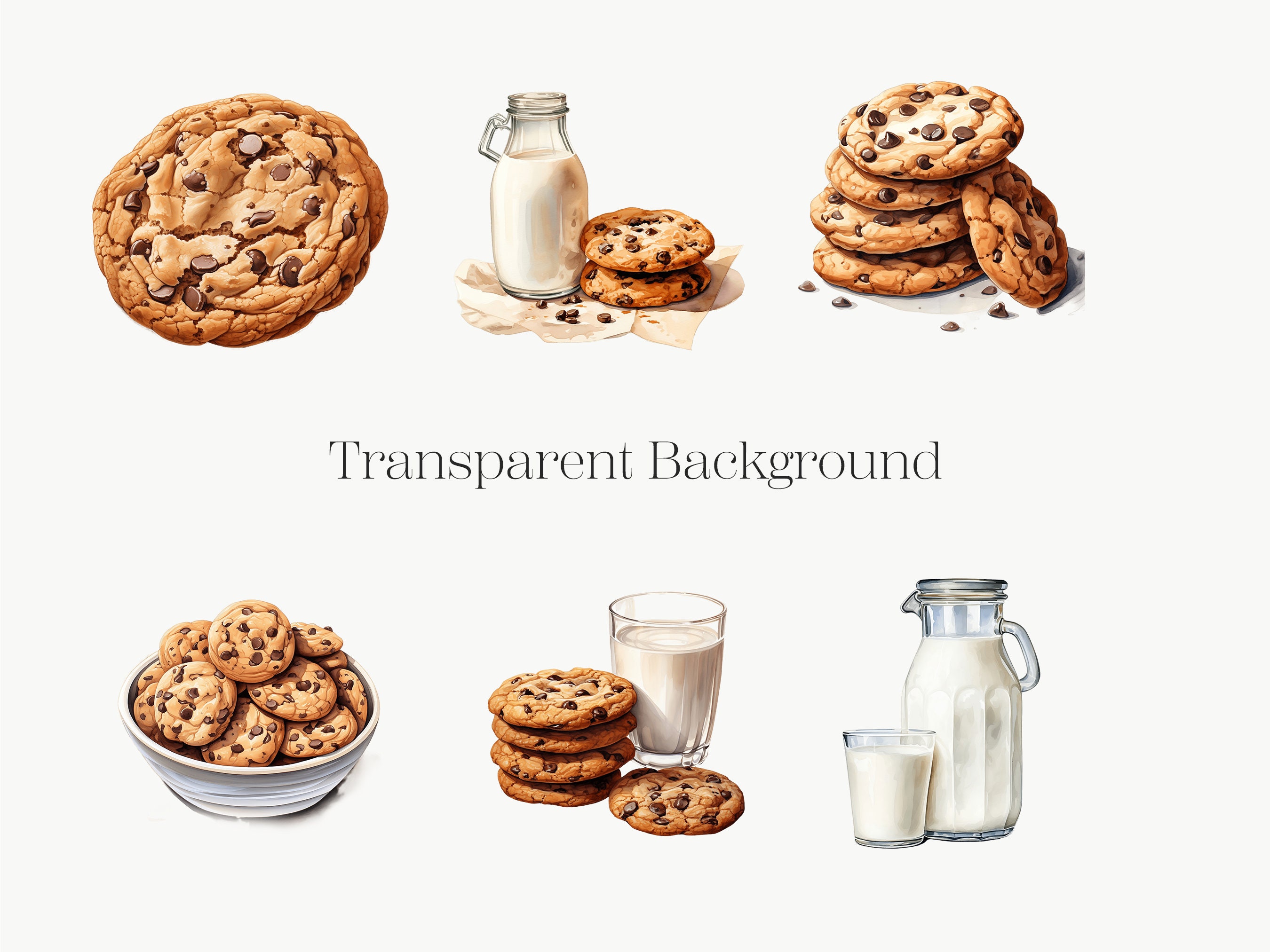 Watercolor Chocolate Chip Cookies Clipart | Baking PNG (digital ...