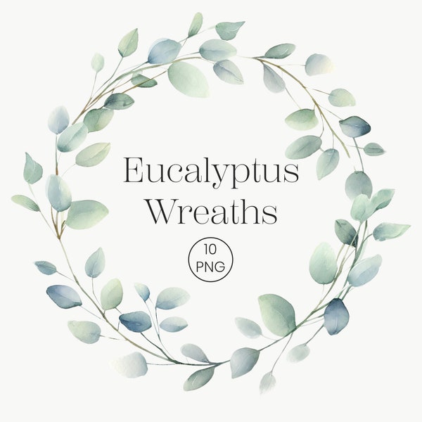 Eucalyptus Wreath Clipart | 10 PNG | Watercolor Eucalyptus Frame Greenery Botanical Wreath Leaf Green Leaves, Wreath Clipart Digital Clipart