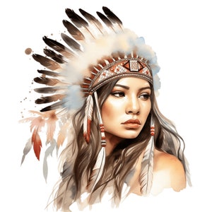 American Indian Woman Clipart 10 JPG Acquerello Indiano Clipart American Indian Character Download digitale Carta Craft Licenza commerciale