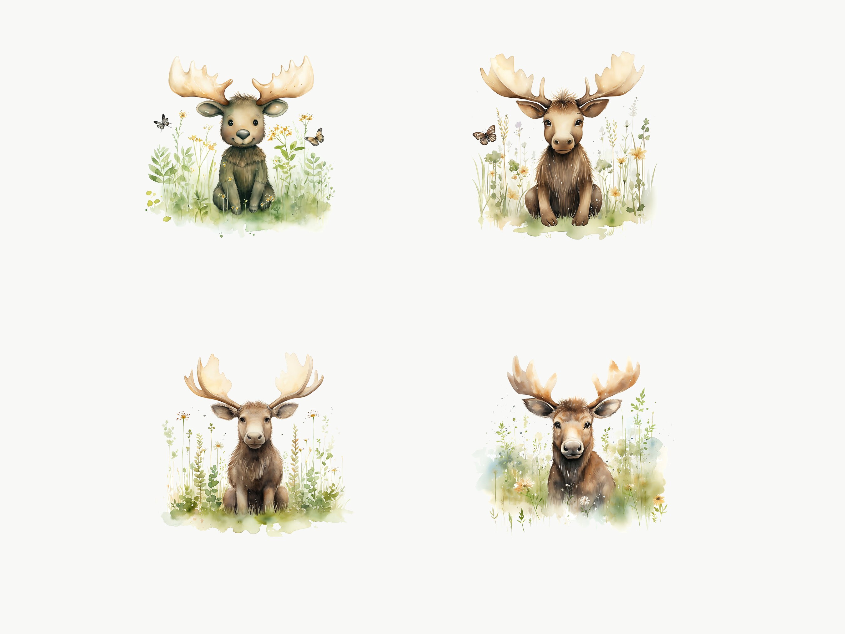 Cute Moose Clipart, 10 High Quality PNG, Woodland Animal Deer, Baby ...