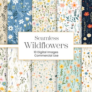 Fundo sem emenda de flores silvestres | 10JPG | Boho Wildflower Seamless Pattern Pack Aquarela Flores Silvestres Flor Prensada Sem Costura Digital