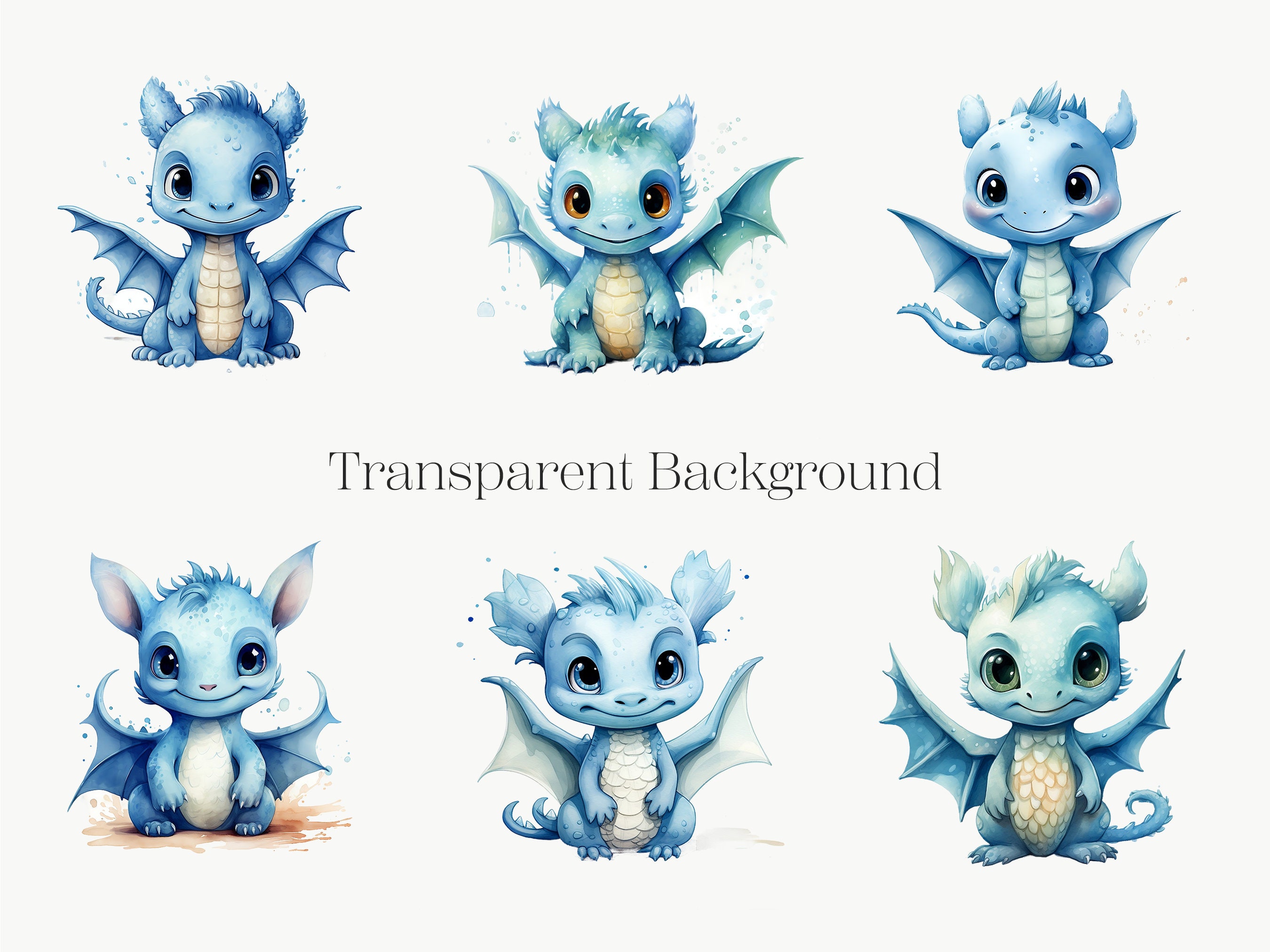 Cute Baby Dragon Clipart | 10 PNG | Watercolor Fantasy Dragon Clipart ...