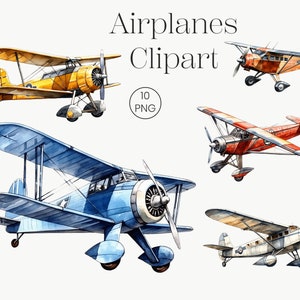 Vintage Airplane Watercolor Planes | 10 High Quality Transparent PNG | Retro planes clipart aircraft png Clip Art Card Making Digital