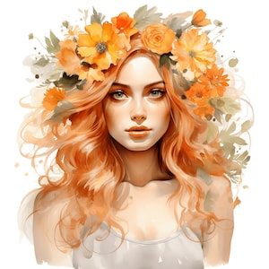 Acquerello capelli rossi ragazze Clipart 10 JPG capelli rossi donna capelli arancioni bambola modello zenzero capelli ragazza pastello ragazza magica uso commerciale