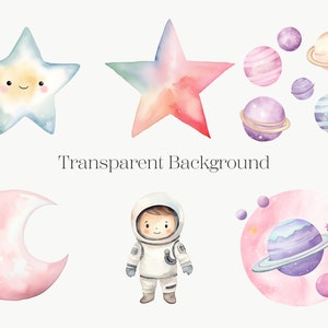 Watercolor Space Clipart Bundle 10 PNG Rocket Clipart, Astronaut ...