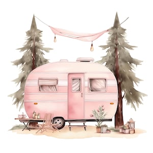 Acuarela Camping Clipart 10 JPG Girl Camping Clipart, Campfire Camper Outdoors Clipart, Camp Clipart, Girly Camping, Glamping Tent Clipart