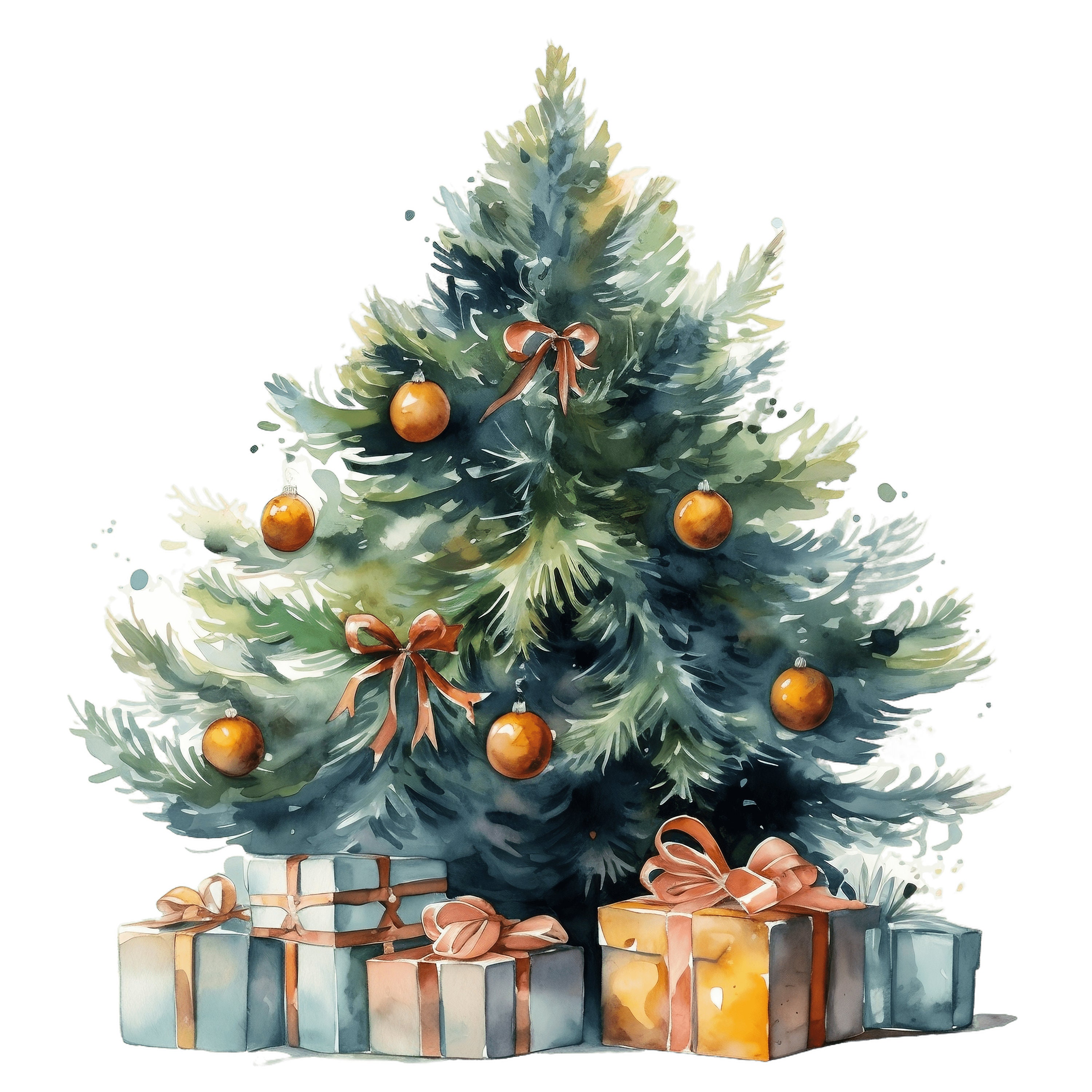 水彩画のクリスマスツリーのクリップアート | 10 JPG | ペイントされた