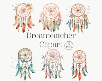 Watercolor Dreamcatcher Clipart | 10 Transparent PNG | Boho Dreamcatchers Clipart Boho Feather Watercolor Floral Nursery Dreamcatcher PNG