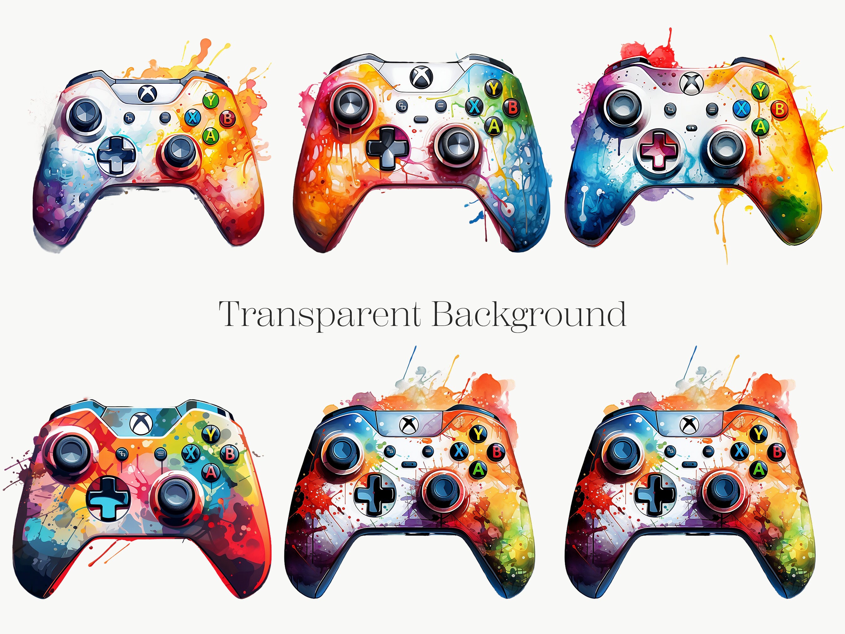 Watercolor Game Controller Clipart: 10 Colorful PNG Graphics (digital ...