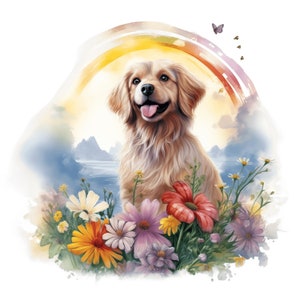 Pies Tęcza Akwarela Clipart, 10 JPG Pet Loss Clipart, Niebo Psa Clipart, Kolorowy Tęczowy Clipart Clipart Bundle
